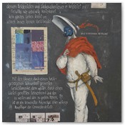 Alexander Steffes,
"Fritellino" (Figur aus Comedia dell' Arte)
Öl auf Karton, Mischtechnik / Kollage
50 x 70 cm, 650,- Euro 
 
